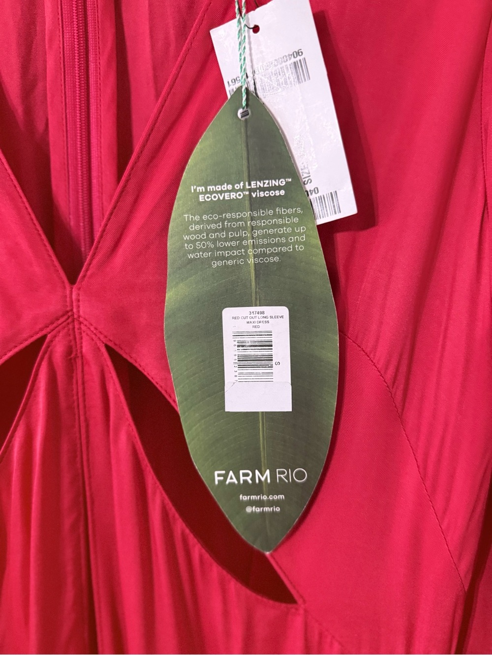 NWT FARM RIO Lenzing Ecovero Cut Out Red Sateen Long Sleeve Maxi Dress - Picture 12 of 12